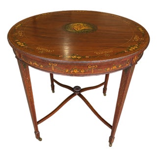 Antique Edwardian Sheraton Revival Hand-Painted Mahogany Cherub Occasional Table For Sale