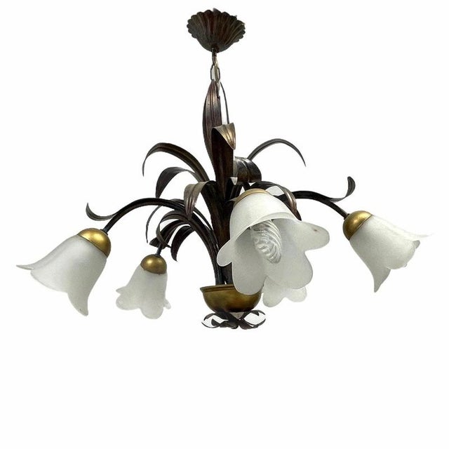 Black Large Florentine Style Metal Slender Leaves Chandelier, Italy, 1980s For Sale - Image 8 of 9