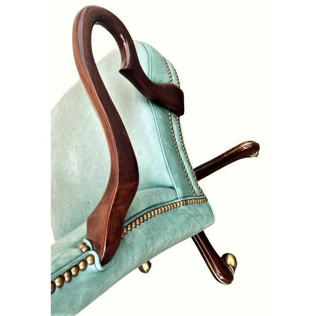 Vintage Robin's Egg Blue Leathercraft Executive Swivel Chair Late