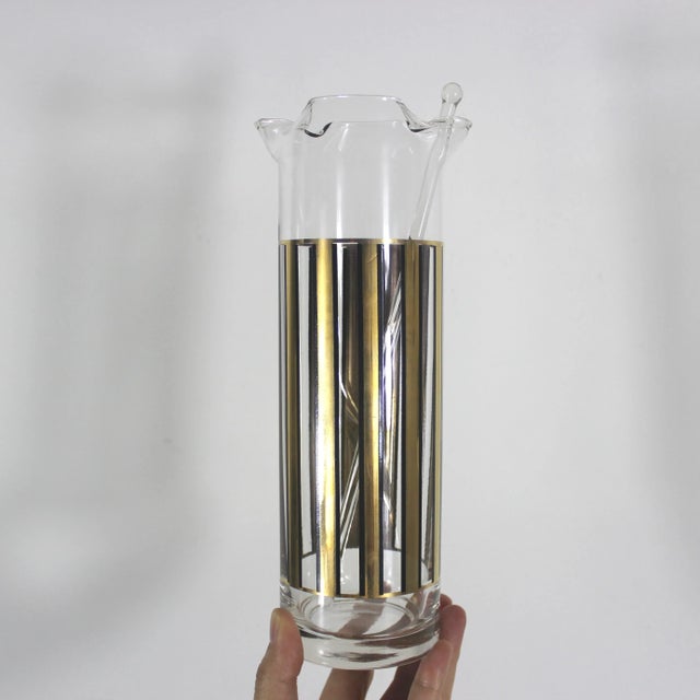 Gorgeous Mad Men style Mid Century Modern 24k gold and black striped Culver Cocktail mixer with stir stick. Excellent...