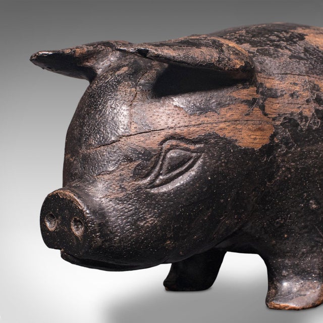 Vintage Carved Piglet Figure, English, Treen, Ebonised, Farmyard, Mid Century For Sale - Image 10 of 12