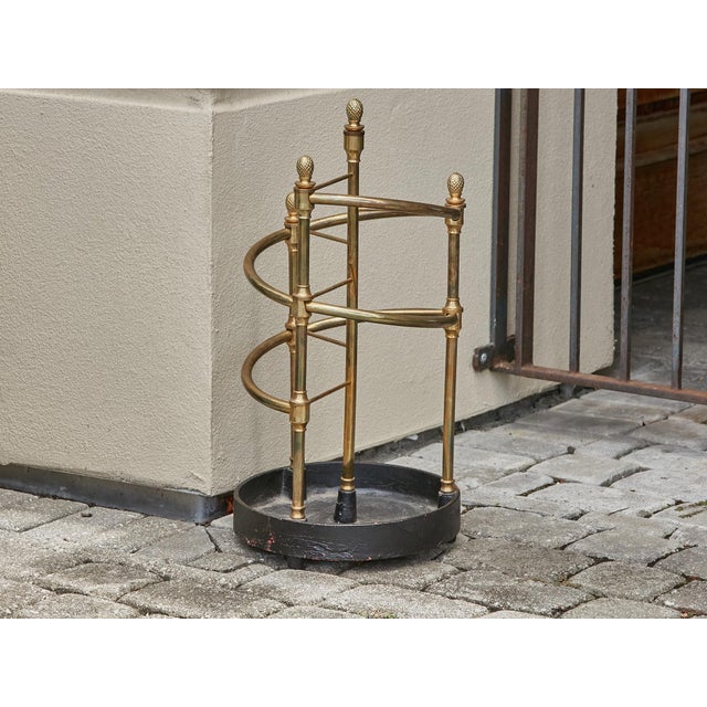 Victorian English Late Victorian Era Brass and Iron Umbrella Stand with Pinecones, 1900s For Sale - Image 3 of 9