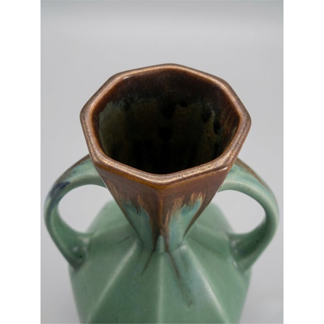 Art Deco Green and Brown Pour Glazed Vase from Faïencerie De Bruyn, France, 1940s For Sale - Image 4 of 8