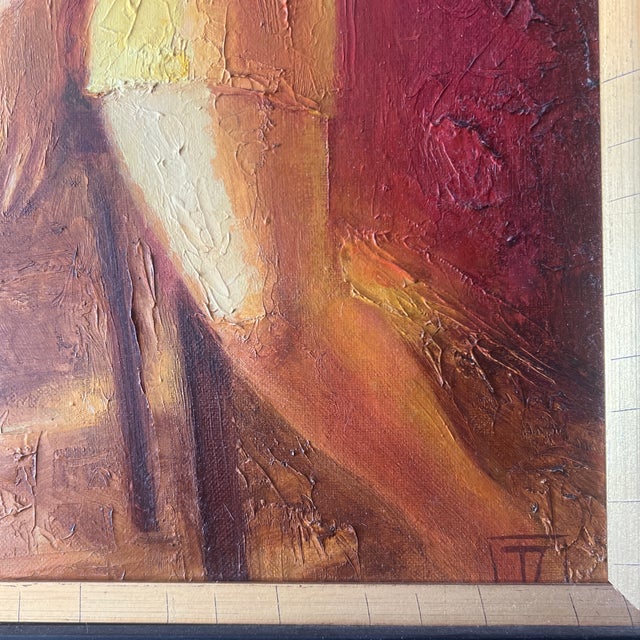 Copper Oil on Canvas European School Framed Signed Titled Girl With a Dog Made in 1986 by Tatiana Zeltzer For Sale - Image 8 of 12