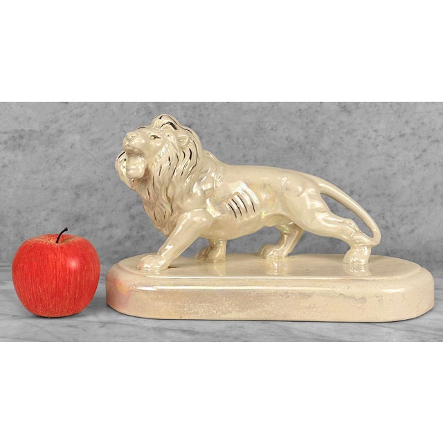 A Vintage Hollywood Regency White Lusterware Lion Sculpture, c.1970's - White Luster Porcelain with Wonderful Contrast -...
