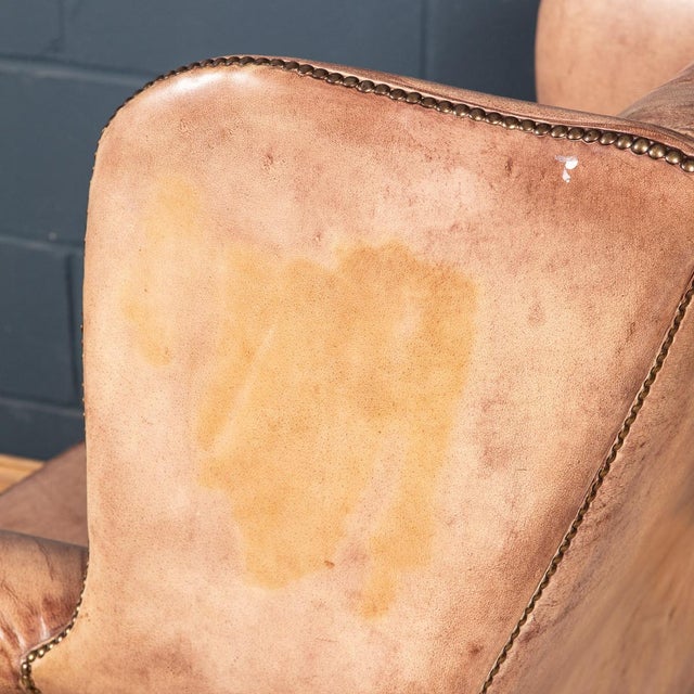 20th Century English Sheepskin Leather Wingback Armchair For Sale - Image 13 of 18