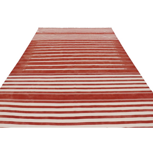 2010s Rug & Kilim’s Contemporary Dhurrie Rug in Red and White Stripes For Sale - Image 5 of 7