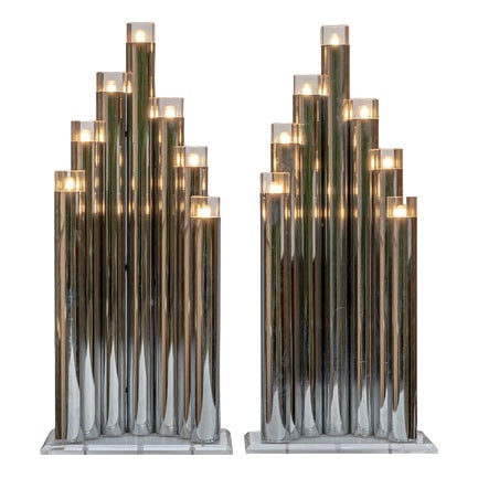 Steel Tube Wall Lamps by Gaetano Sciolari, 1970s, Set of 2 For Sale