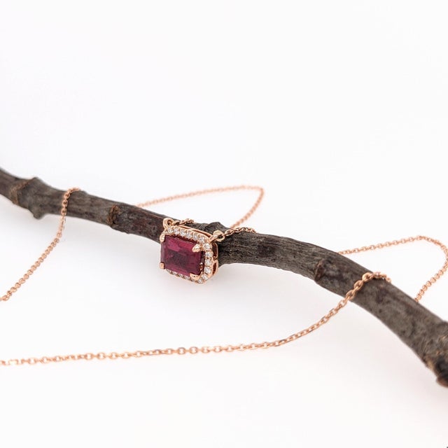 Timeless Ruby Necklace w Earth Mined Diamonds in Solid 14K Rose Gold EM 7x5mm For Sale - Image 4 of 10