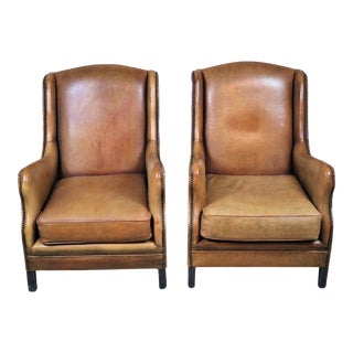 20th Century French Leather Club Chairs, a Pair For Sale