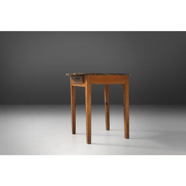 French Round Side Table in Oak with Blue Top, 1850s For Sale - Image 13 of 15