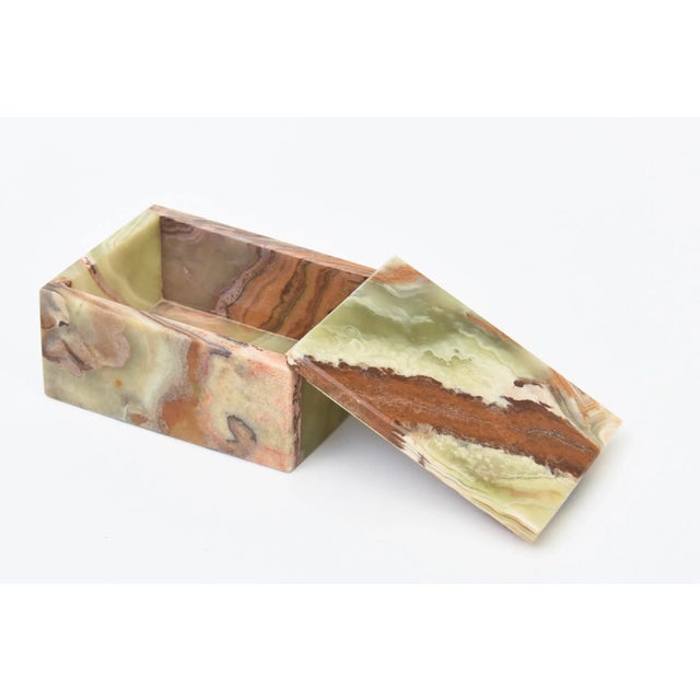 1950s Vintage MId Century Modern Italian Alabaster Small LIdded Box Green, Brown, Burnt Orange, Gray For Sale - Image 5 of 11