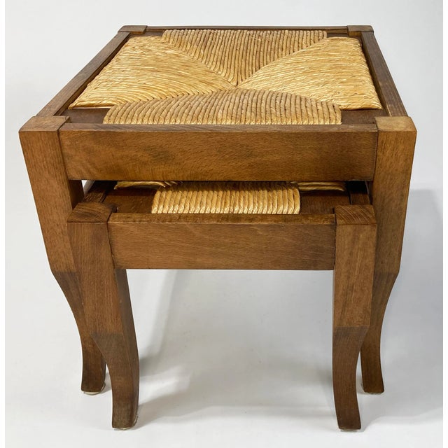 Vintage Nesting Wood and Rush Footstool Pair For Sale - Image 4 of 10