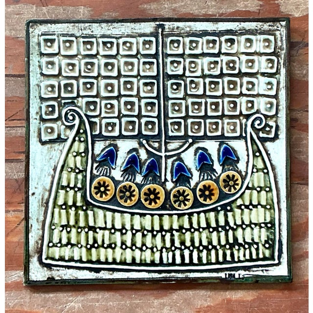 Vintage Boho Original Studio Pottery Viking Ship Tile For Sale In West Palm - Image 6 of 6