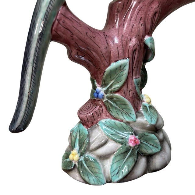 Mid 20th Century Pair Parrot Phoenix or Peacock Bird Figurines Table Sculptures - Hand Painting Chinese Porcelain Book Matching Set - Chelsea House Mottahedeh Style For Sale - Image 5 of 10