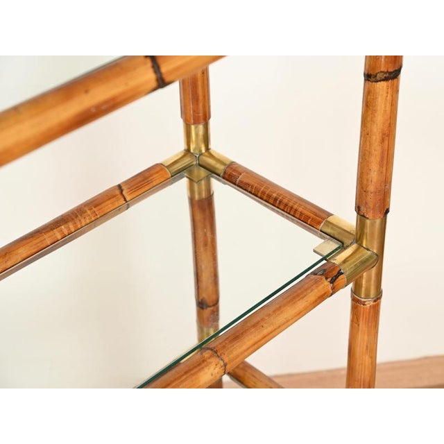 Large Italian Arch Shelf in Rattan and Brass, 1970s For Sale - Image 6 of 17