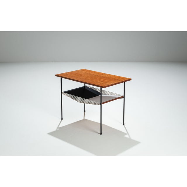 1960s Sidet Table with Teak Top and Black and White Storage Shelves, 1960s For Sale - Image 5 of 12