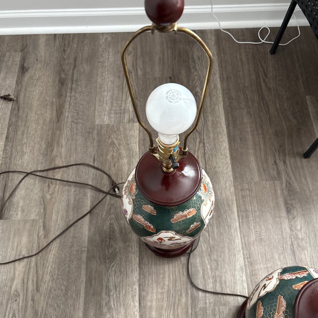 Dark Green Late 20th Century Porcelain Vase Table Lamps For Sale - Image 8 of 10