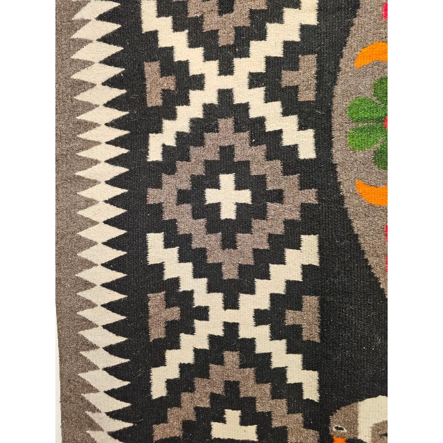 Gray Vintage Mexican Serape Kilim Rug, Flat-Woven Medallion Pattern, Gray & Black, 5x7 For Sale - Image 8 of 14
