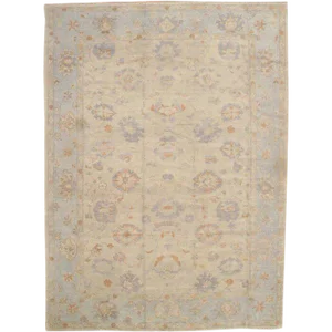 Turkish Oushak Hand-Knotted Wool Ivory Area Rug - 10' X 13'