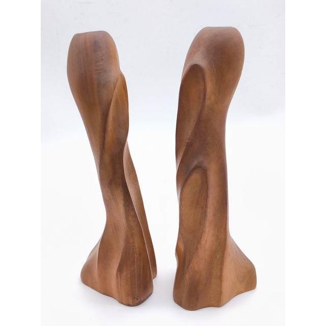 Brown Mid Century Modern Wood Carved Candlesticks - Pair For Sale - Image 8 of 11