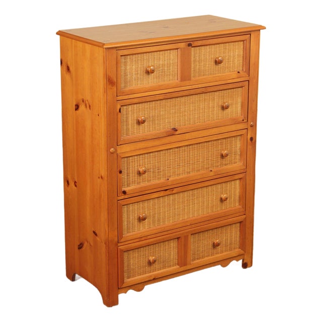 Stanley Furniture Pine and Wicker Chest of Drawers For Sale
