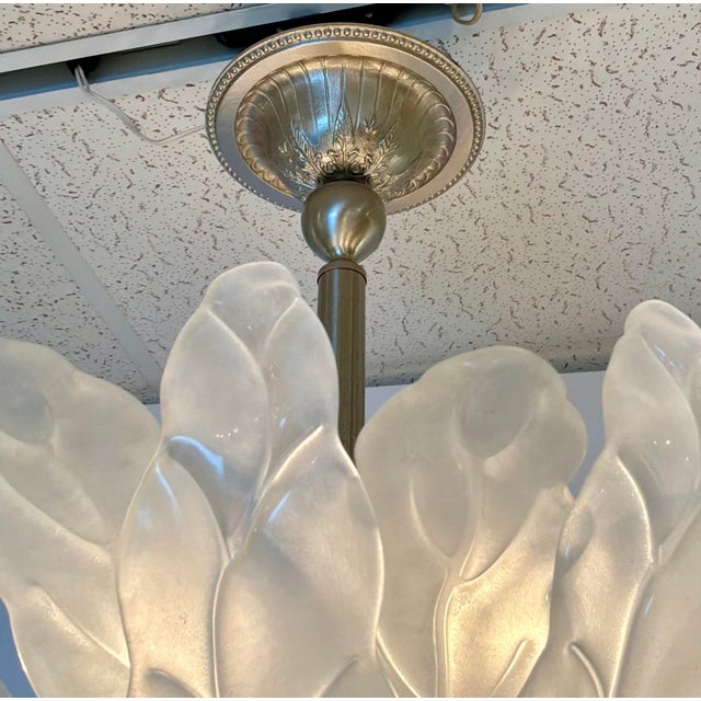 Neoclassical Myran Allan Luxury Lighting Vintage Italian Satin Glass and Silver Semi Flush Mount/Chandelier For Sale - Image 3 of 6