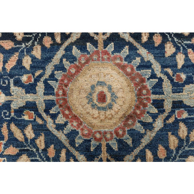 Antique Persian Tabriz Botanic Blue Red Beige Handmade Wool Carpet For Sale - Image 9 of 10