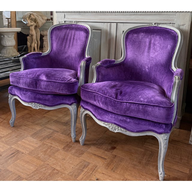 Gustavian Bergeren Armchair in Velvet, Set of 2 For Sale - Image 4 of 5