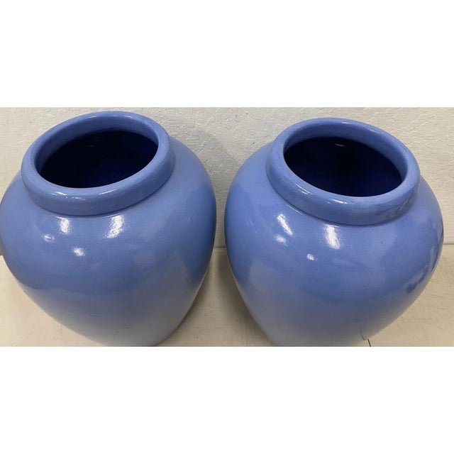 Ceramic Pair of Cornflower Blue Oil Storage Jars C.1930 For Sale - Image 7 of 7