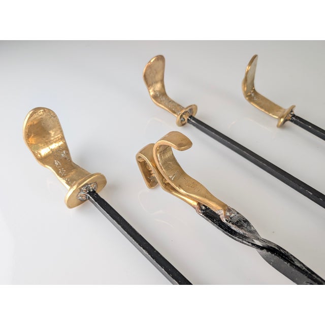 Brutalist Brutalist Brass and Iron Fireplace Tool Set by David Marshall, 1970s For Sale - Image 3 of 11