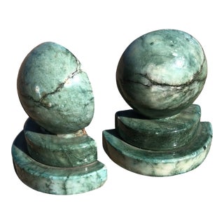 1980s Postmodern Green Italian Alabaster Bookends - a Pair For Sale