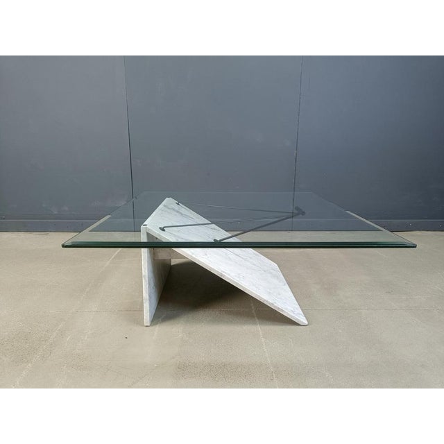 Glass Postmodern Italian Marble Coffee Table, 1980s For Sale - Image 7 of 9