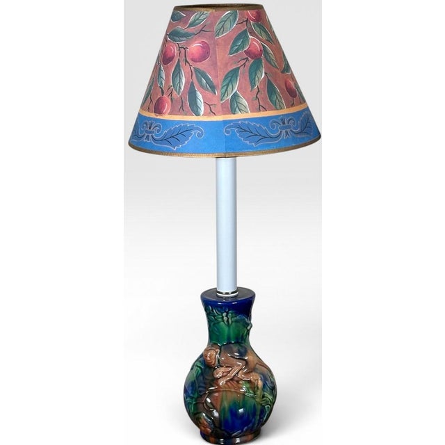 Vintage Majolica Style Glazed Ceramic Monkey Table Lamps - A Pair For Sale In Portland, ME - Image 6 of 15