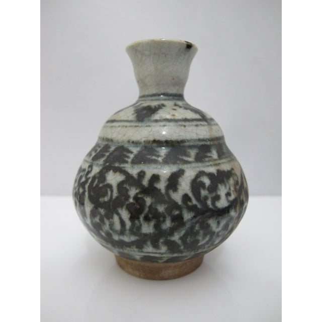 18th Century Antique Vietnamese Southeast Asian Blue Flower Pottery Jarlet Bottle Vase For Sale - Image 5 of 11