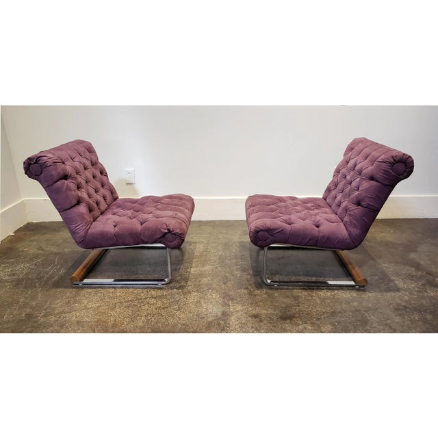 Milo Baughman Milo Baughman Style Cantilever Lounge Slipper Chairs - a Pair For Sale - Image 4 of 6