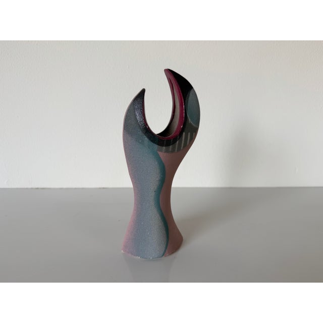 Abstract 1990's Vintage Signed Sculptural Abstract Modernist Art Ceramic Vase For Sale - Image 3 of 10