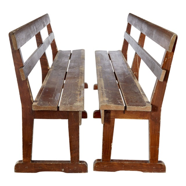 Scandinavian Painted Pine Benches, 1890, Set of 2 For Sale