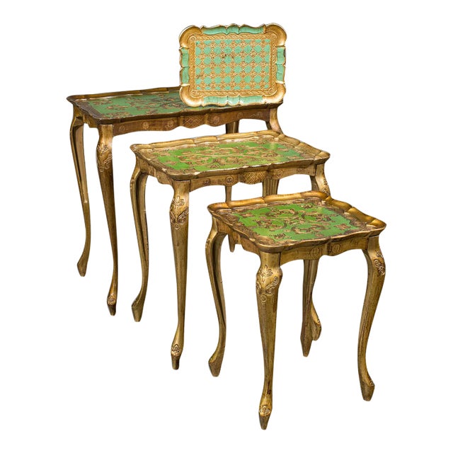 1970s Trio of Vintage Italian Gilt Composite Nesting Tables For Sale