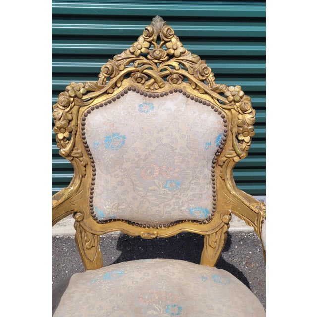 Mid 20th Century A Pair of Oversized Gilt Wood Rococo French Armchairs For Sale - Image 10 of 13