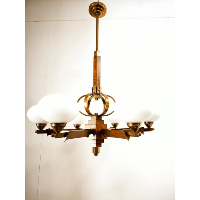 Vintage Wooden Pendant Light with Oval Glass Shades For Sale - Image 15 of 18