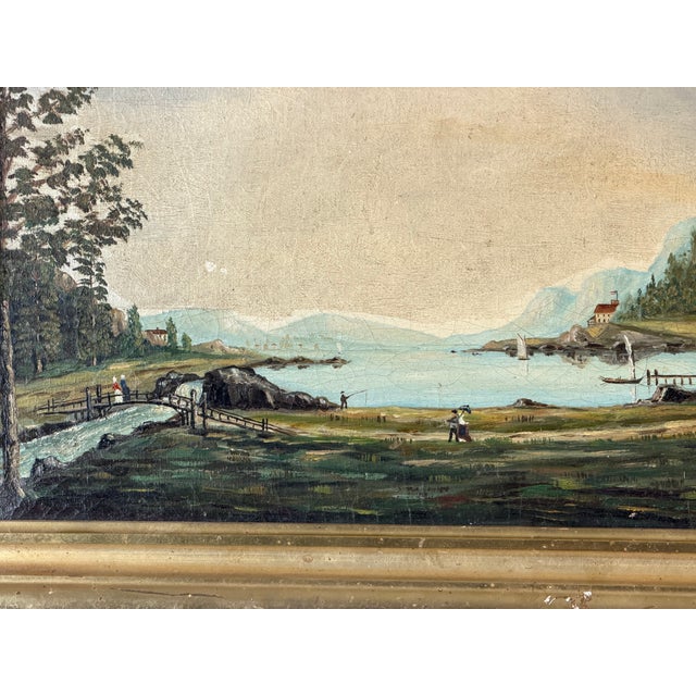 19th Century American Folk Art Adirondack or New England Resort Hotel Oil Painting For Sale - Image 4 of 8