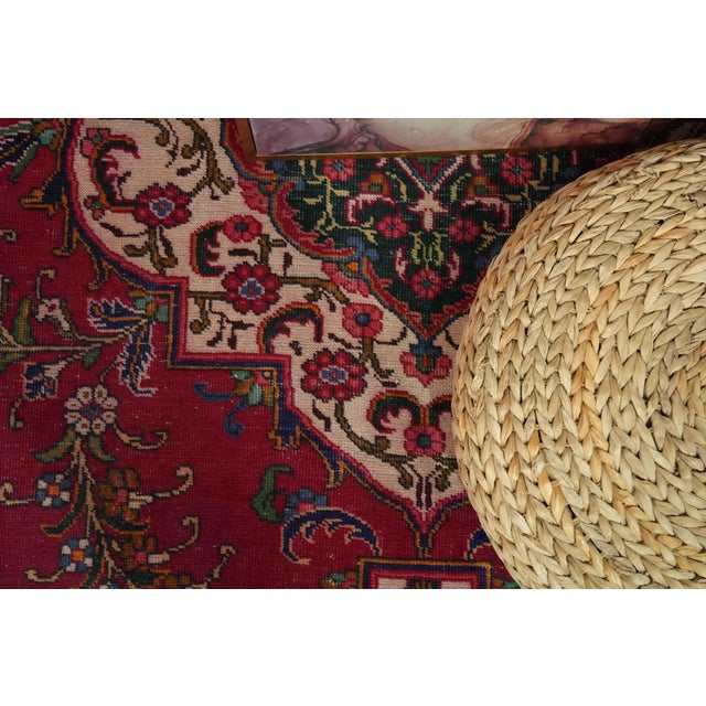 1970s Vintage Persian Handmade Wool 9x12 Red Area Rug For Sale - Image 4 of 11