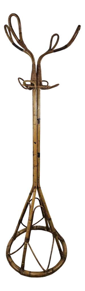Vintage Wicker and Bamboo Coat Rack, 1970s