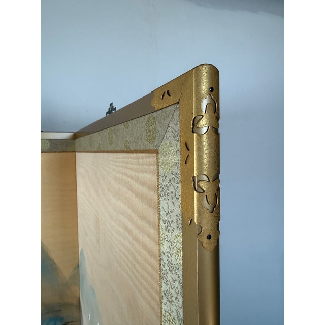 Vintage Japanese 4-Panel Byobu Screen "Morning Clouds at Mount Penglai" - For Sale - Image 10 of 17