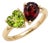 Peridot & Garnet Heart Cut Ring - Toi Et Moi Birthstone Ring - Us 7 For Sale