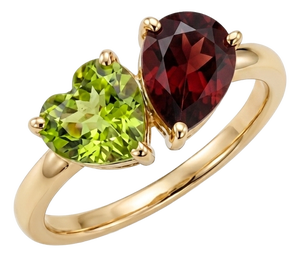 Peridot & Garnet Heart Cut Ring - Toi Et Moi Birthstone Ring - Us 7