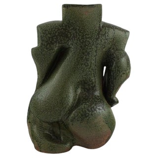 French Organically Shaped Vase in Glazed Stoneware, 1980s For Sale