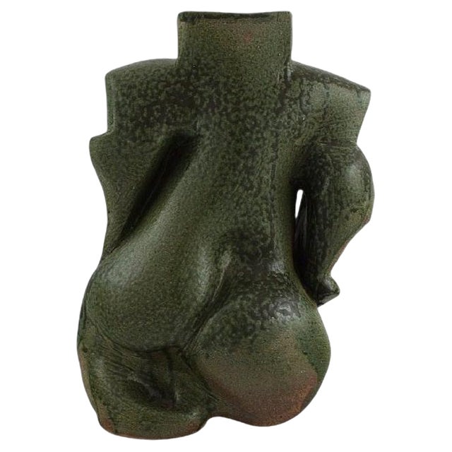 French Organically Shaped Vase in Glazed Stoneware, 1980s For Sale