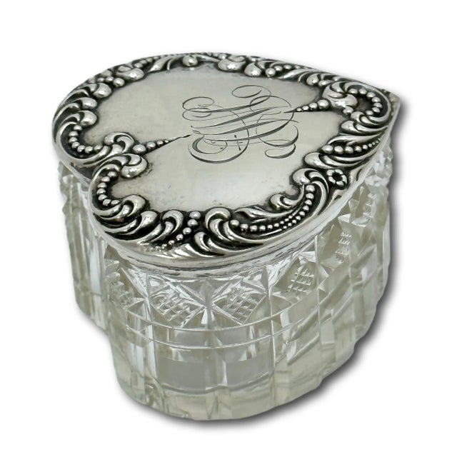 Beautiful Antique Hand Cut Crystal & Sterling Silver Victorian Sweetheart Trinket Box - Circa 1900 For Sale - Image 9 of 12